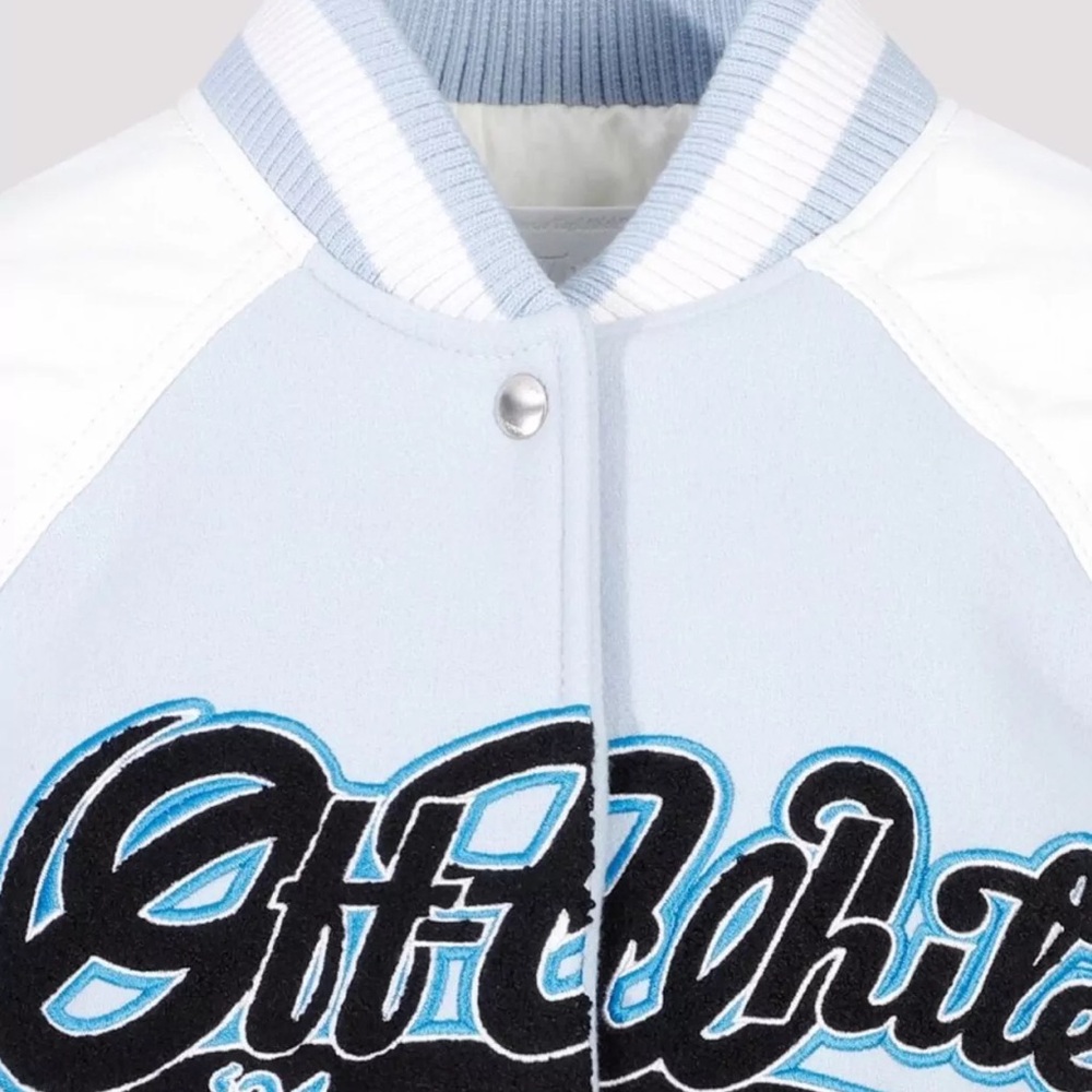 Authentic Off-White Moon Wheel Light Blue Varsity Jacket Sz 40/S NWT